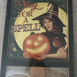 Halloween Witch Stay For A Spell Retro  Easel Board Sign New 20 x 15